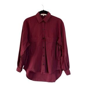Apiece Apart Cotton Poplin Button Shirt in Maroon Size XS